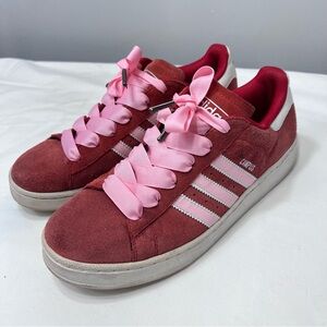 Adidas customized Campus sneakers red pink ribbon laces size 8.5 womens 7 youth
